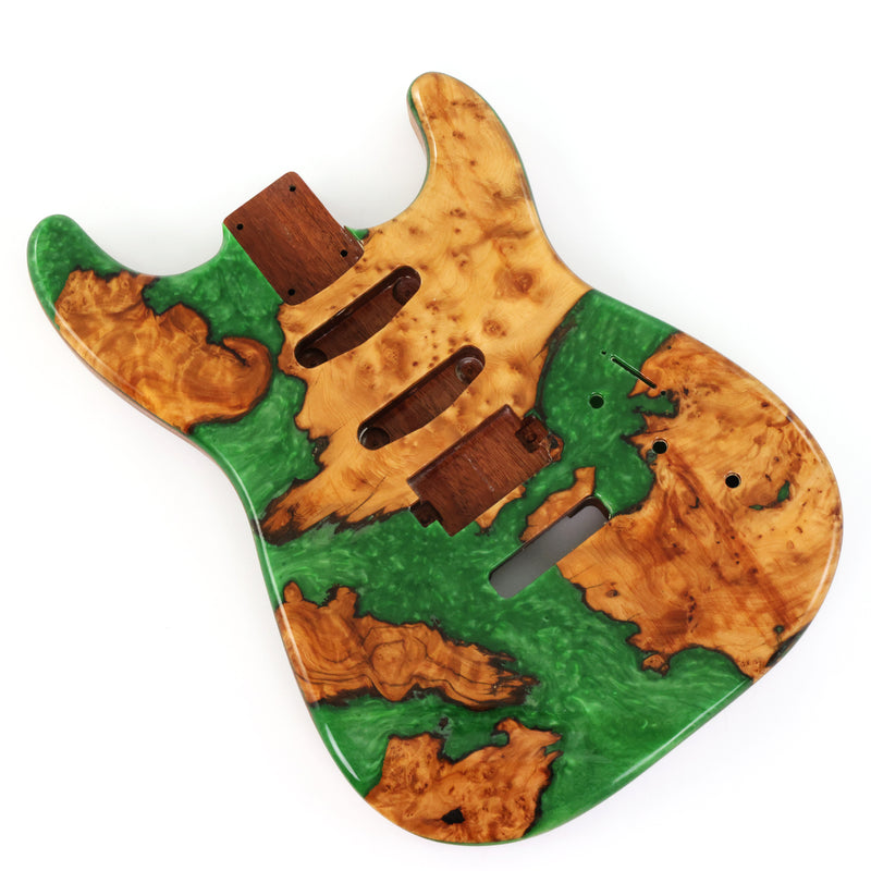 One-of-a-Kind Burl Wood Veneer Epoxy Resin ST Style Electric Guitar Body (SBE-033)