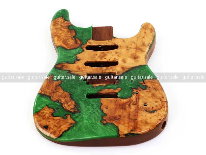 One-of-a-Kind Burl Wood Veneer Epoxy Resin ST Style Electric Guitar Body (SBE-033)