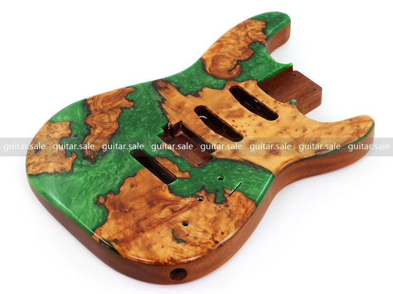 One-of-a-Kind Burl Wood Veneer Epoxy Resin ST Style Electric Guitar Body (SBE-033)
