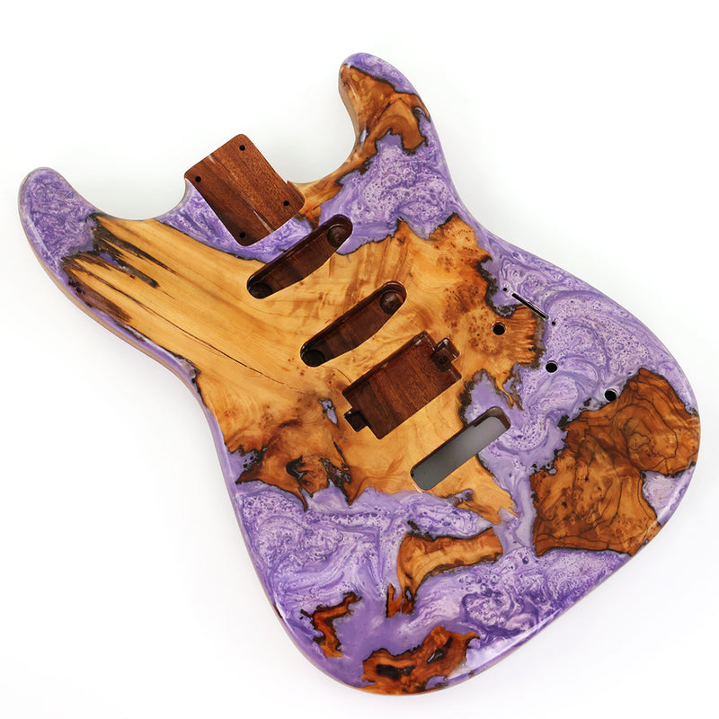 One-of-a-Kind Burl Wood Veneer Epoxy Resin ST Style Electric Guitar Body (SBE-035)