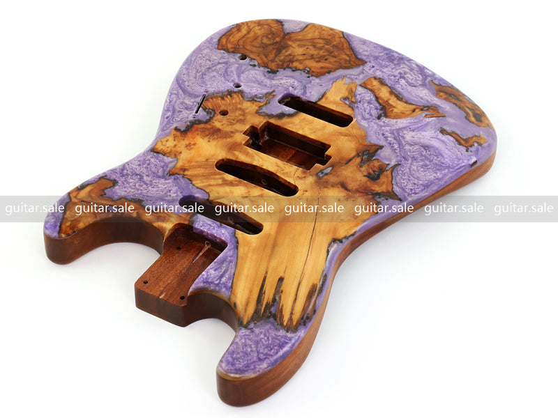One-of-a-Kind Burl Wood Veneer Epoxy Resin ST Style Electric Guitar Body (SBE-035)