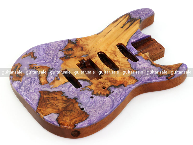 One-of-a-Kind Burl Wood Veneer Epoxy Resin ST Style Electric Guitar Body (SBE-035)
