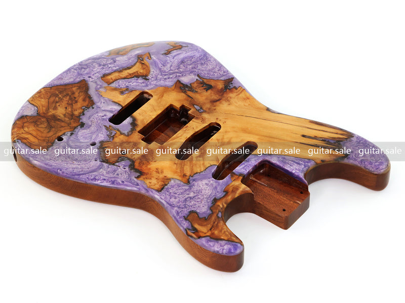 One-of-a-Kind Burl Wood Veneer Epoxy Resin ST Style Electric Guitar Body (SBE-035)