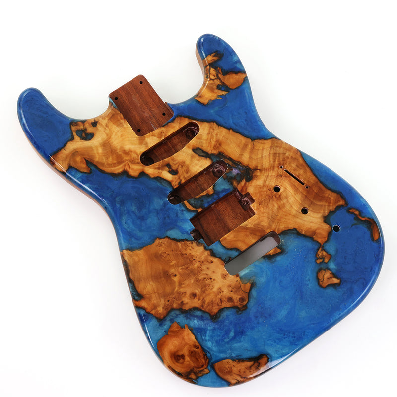 One-of-a-Kind Burl Wood Veneer Epoxy Resin ST Style Electric Guitar Body (SBE-036)