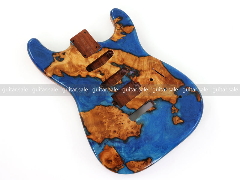 One-of-a-Kind Burl Wood Veneer Epoxy Resin ST Style Electric Guitar Body (SBE-036)