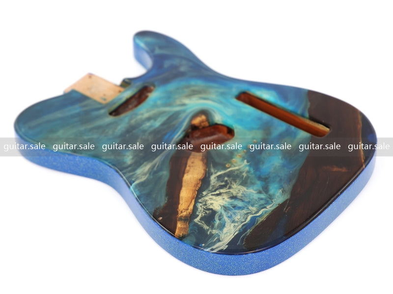One-of-a-Kind Burl Wood Veneer Epoxy Resin TL Style Electric Guitar Body (BE-013)