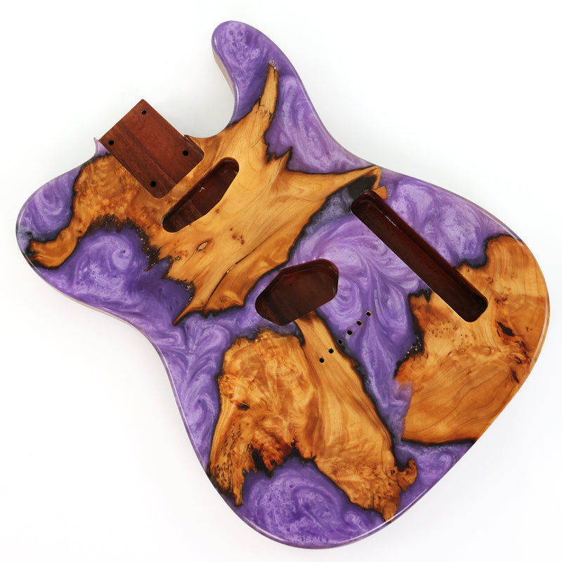 One-of-a-Kind Burl Wood Veneer Epoxy Resin Tele Style Electric Guitar Body (BE-020)
