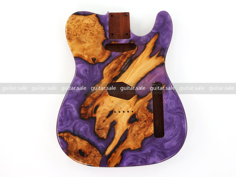 One-of-a-Kind Burl Wood Veneer Epoxy Resin Tele Style Electric Guitar Body (BE-021)