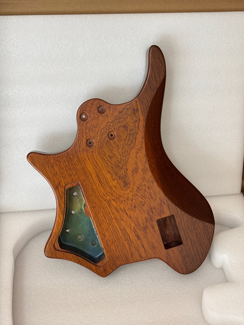 One-of-a-Kind Burl Wood Veneer Epoxy Resin 4 String Headless Electric Bass Guitar Body (H4B-001)
