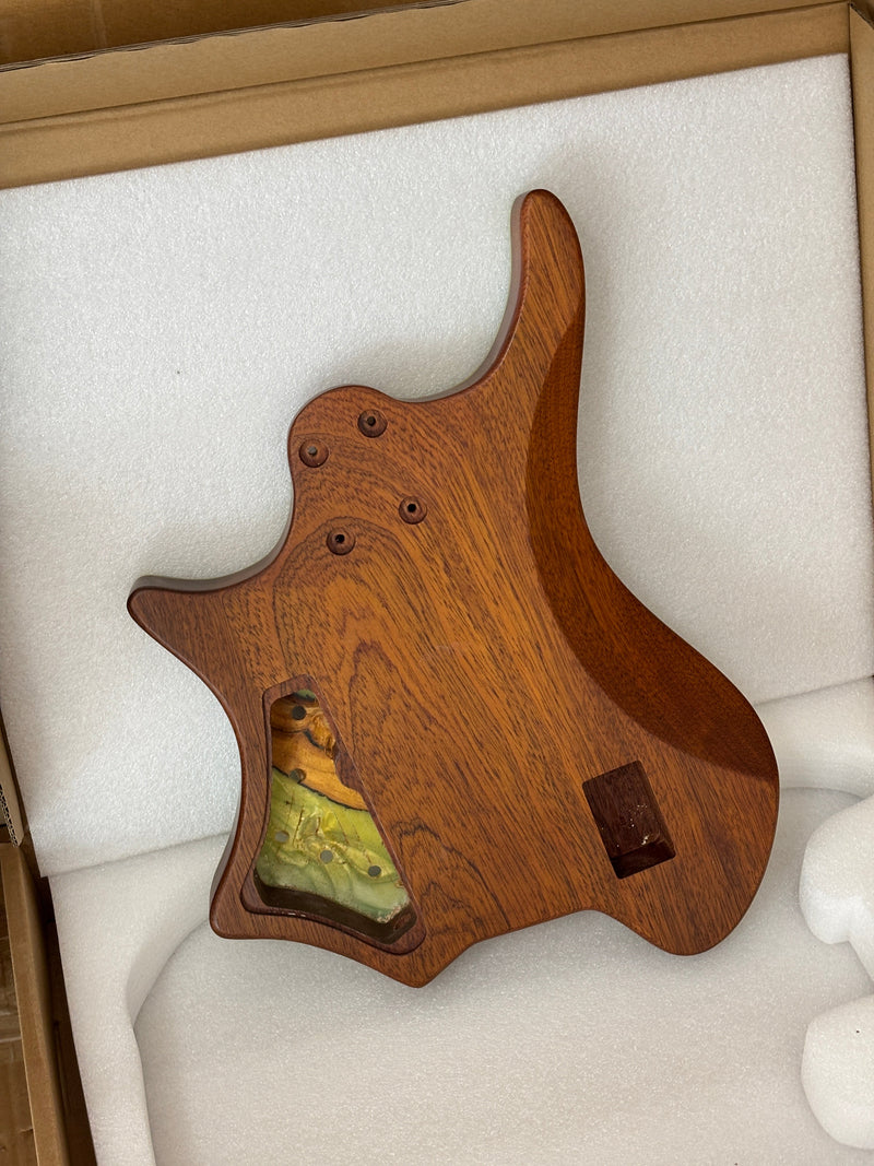 One-of-a-Kind Burl Wood Veneer Epoxy Resin 4 String Headless Electric Bass Guitar Body (H4B-004)
