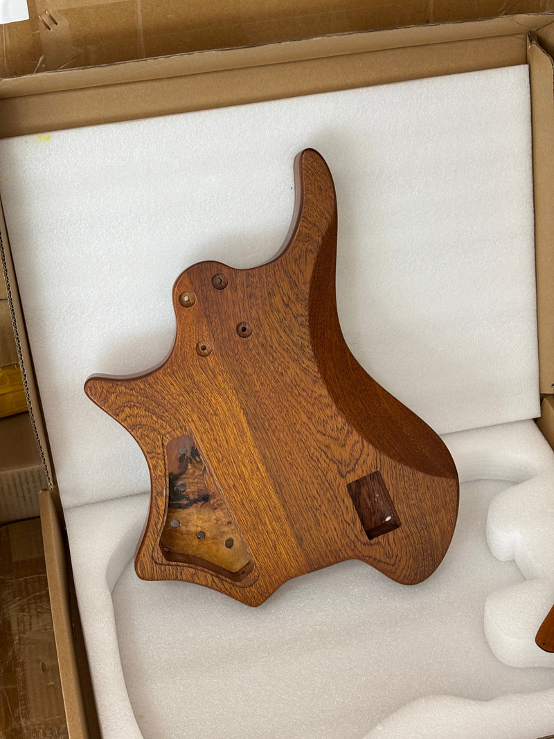 One-of-a-Kind Burl Wood Veneer Epoxy Resin 4 String Headless Electric Bass Guitar Body (H4B-005)