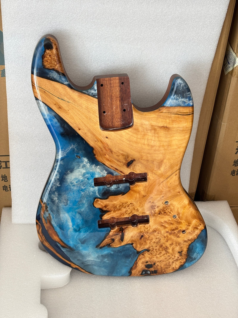One-of-a-Kind Burl Wood Veneer Epoxy Resin Jazz Bass Style Electric Bass Guitar Body (JBE-001)