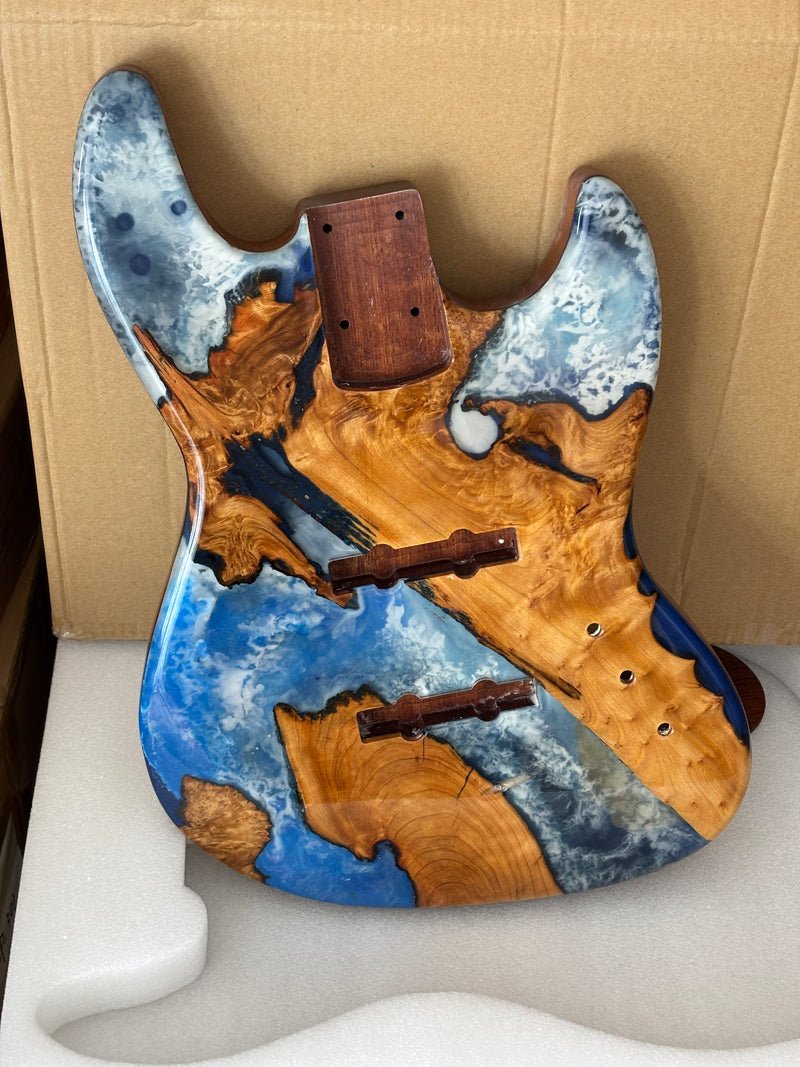 One-of-a-Kind Burl Wood Veneer Epoxy Resin Jazz Bass Style Electric Bass Guitar Body (JBE-002)