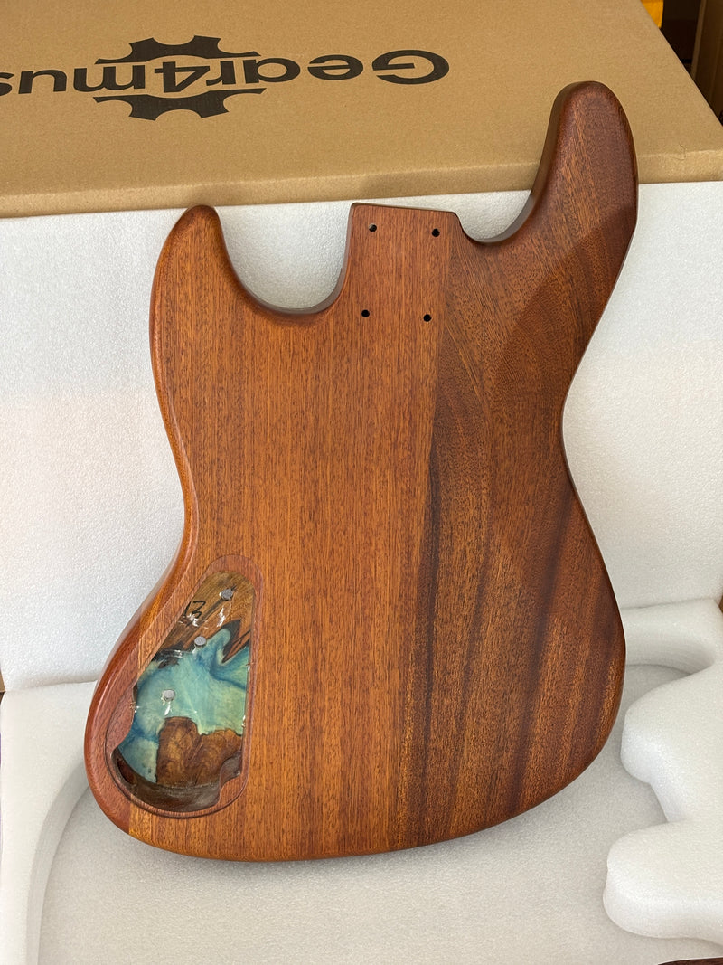 One-of-a-Kind Burl Wood Veneer Epoxy Resin Jazz Bass Style Electric Bass Guitar Body (JBE-003)