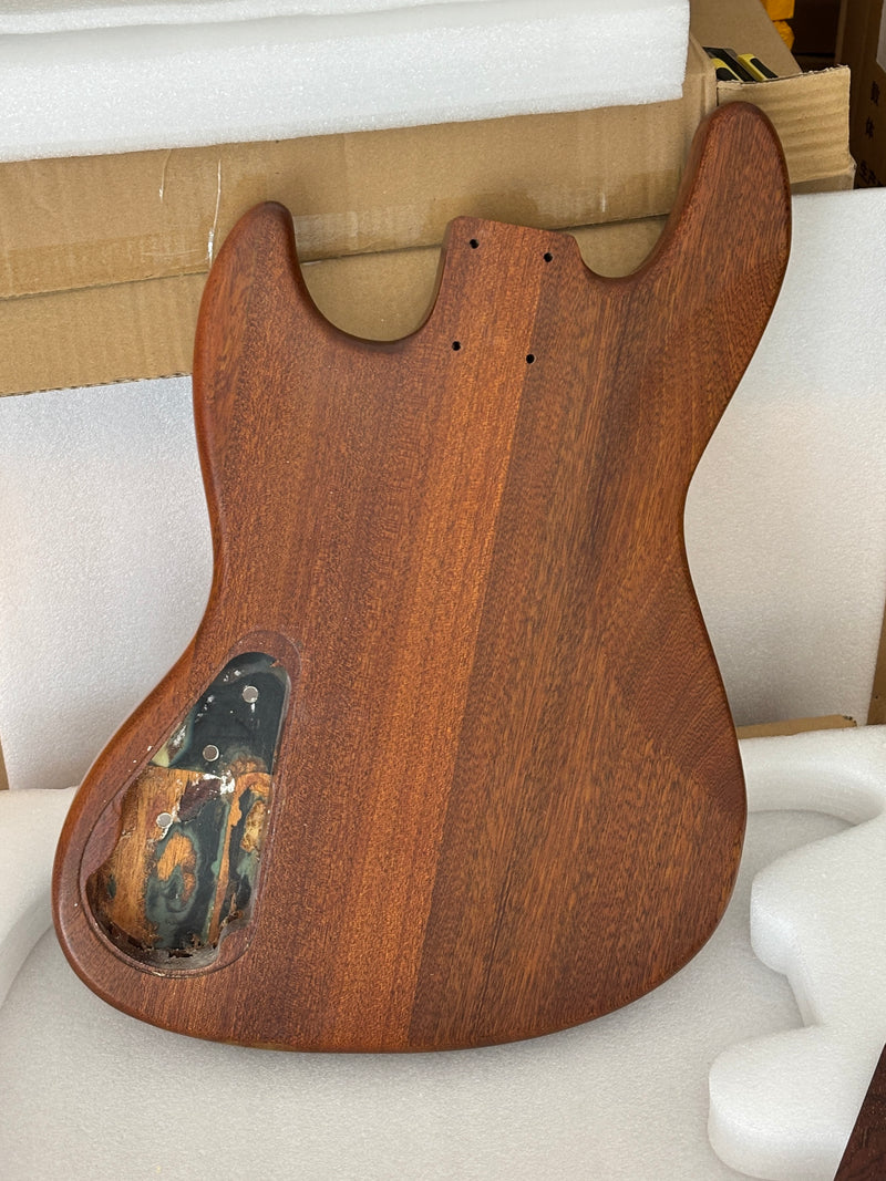 One-of-a-Kind Burl Wood Veneer Epoxy Resin Jazz Bass Style Electric Bass Guitar Body (JBE-004)