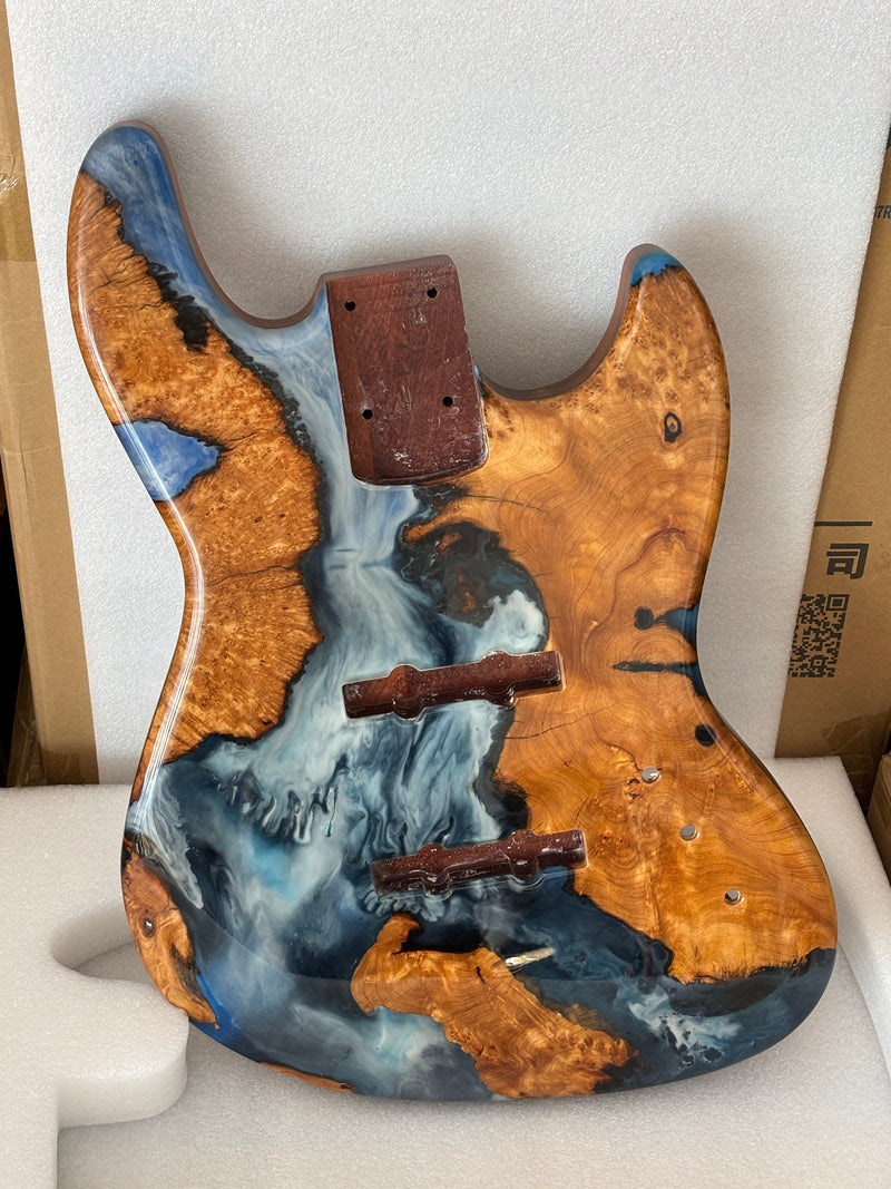 One-of-a-Kind Burl Wood Veneer Epoxy Resin Jazz Bass Style Electric Bass Guitar Body (JBE-005)