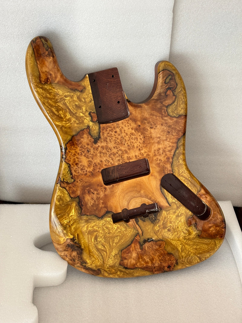 One-of-a-Kind Burl Wood Veneer Epoxy Resin Jazz Bass Style Electric Bass Guitar Body (JBE-006)
