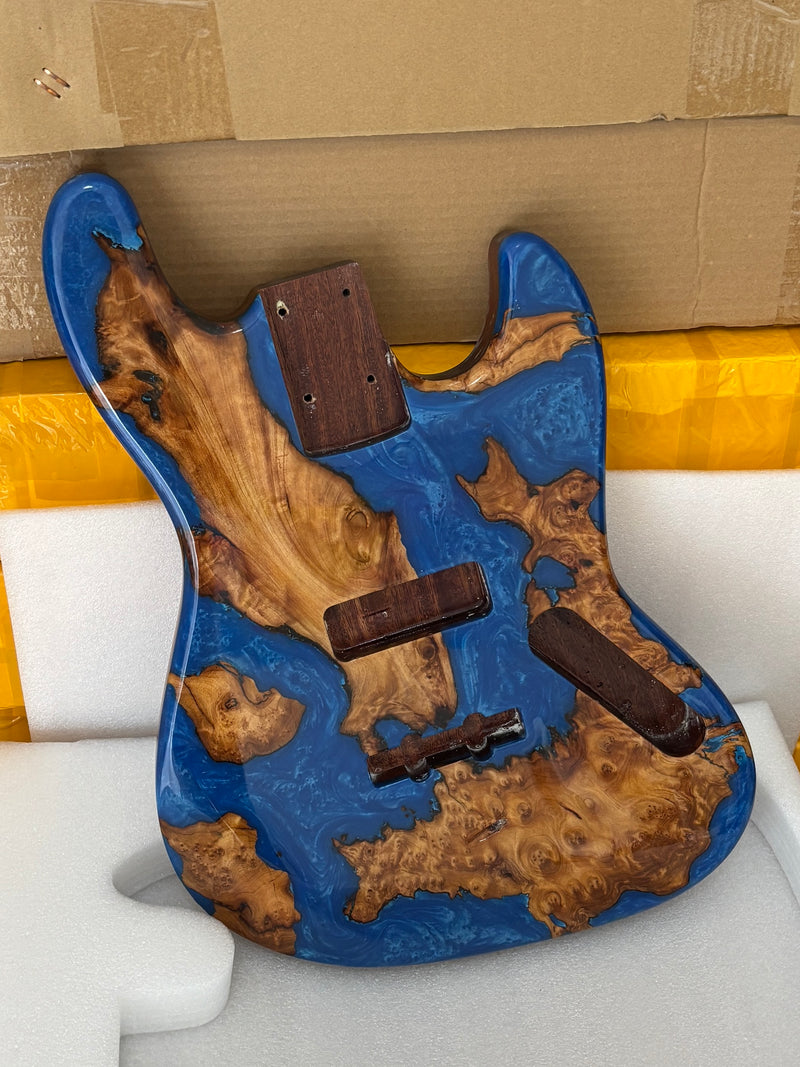 One-of-a-Kind Burl Wood Veneer Epoxy Resin Jazz Bass Style Electric Bass Guitar Body (JBE-009)