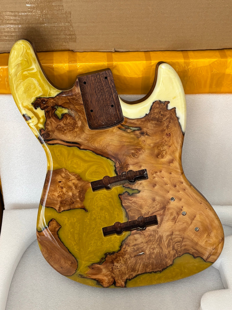One-of-a-Kind Burl Wood Veneer Epoxy Resin Jazz Bass Style Electric Bass Guitar Body (JBE-012)