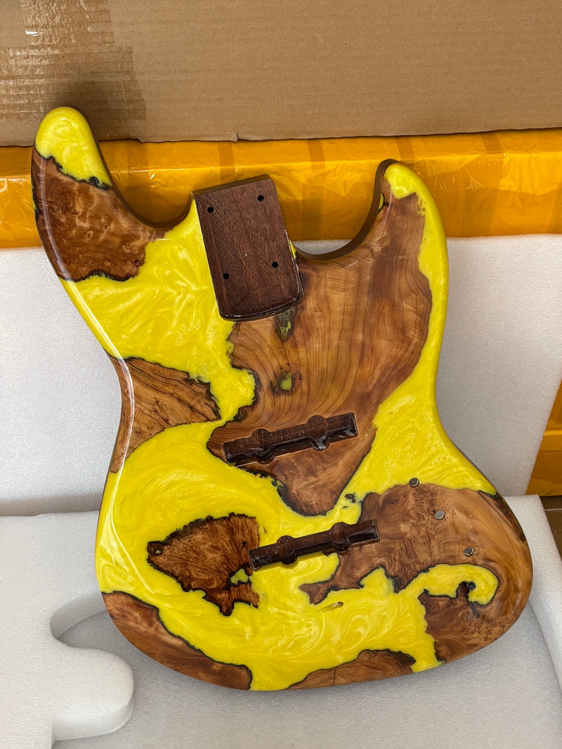 One-of-a-Kind Burl Wood Veneer Epoxy Resin Jazz Bass Style Electric Bass Guitar Body (JBE-013)