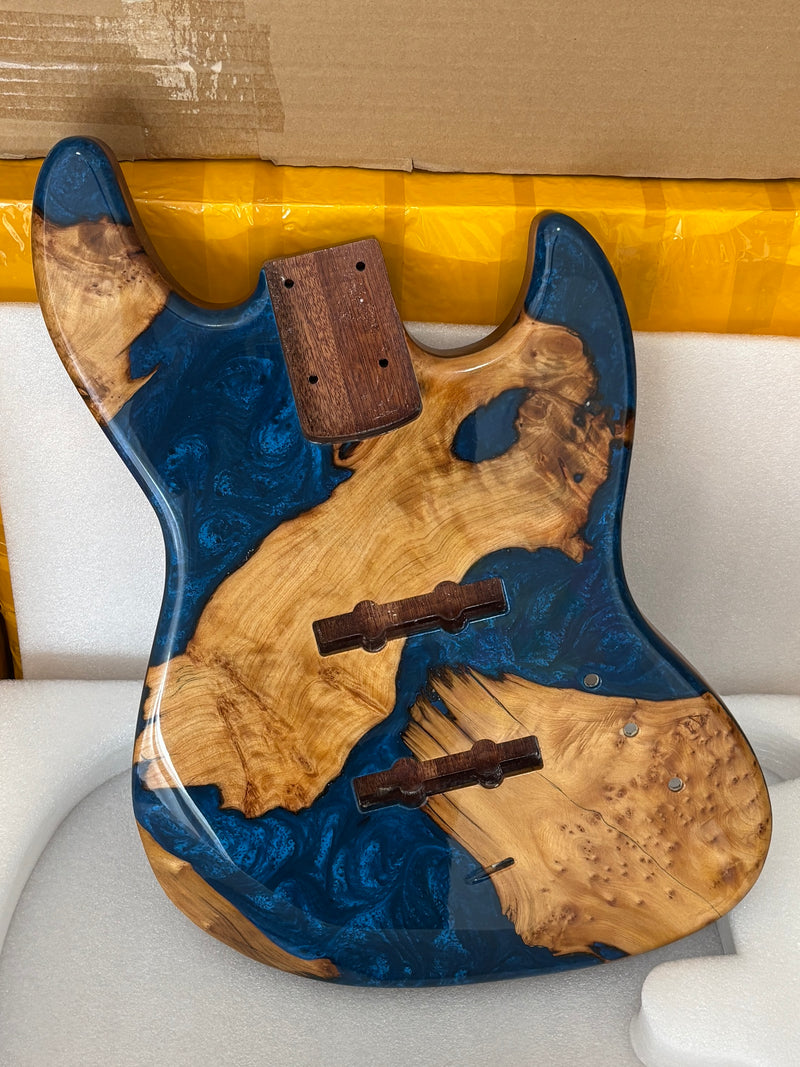 One-of-a-Kind Burl Wood Veneer Epoxy Resin Jazz Bass Style Electric Bass Guitar Body (JBE-014)