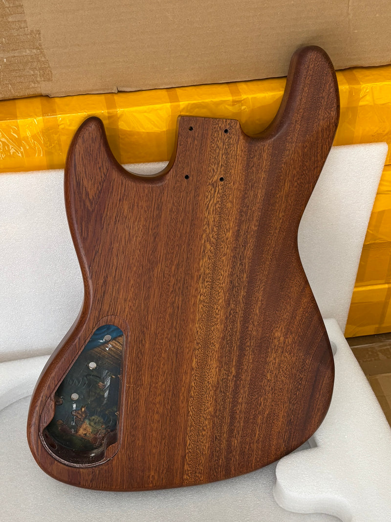 One-of-a-Kind Burl Wood Veneer Epoxy Resin Jazz Bass Style Electric Bass Guitar Body (JBE-014)