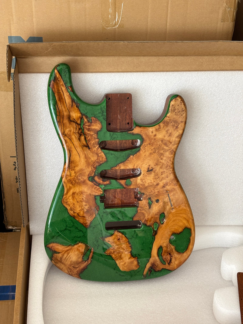 One-of-a-Kind Burl Wood Veneer Epoxy Resin ST Style Electric Guitar Body (SBE-018)
