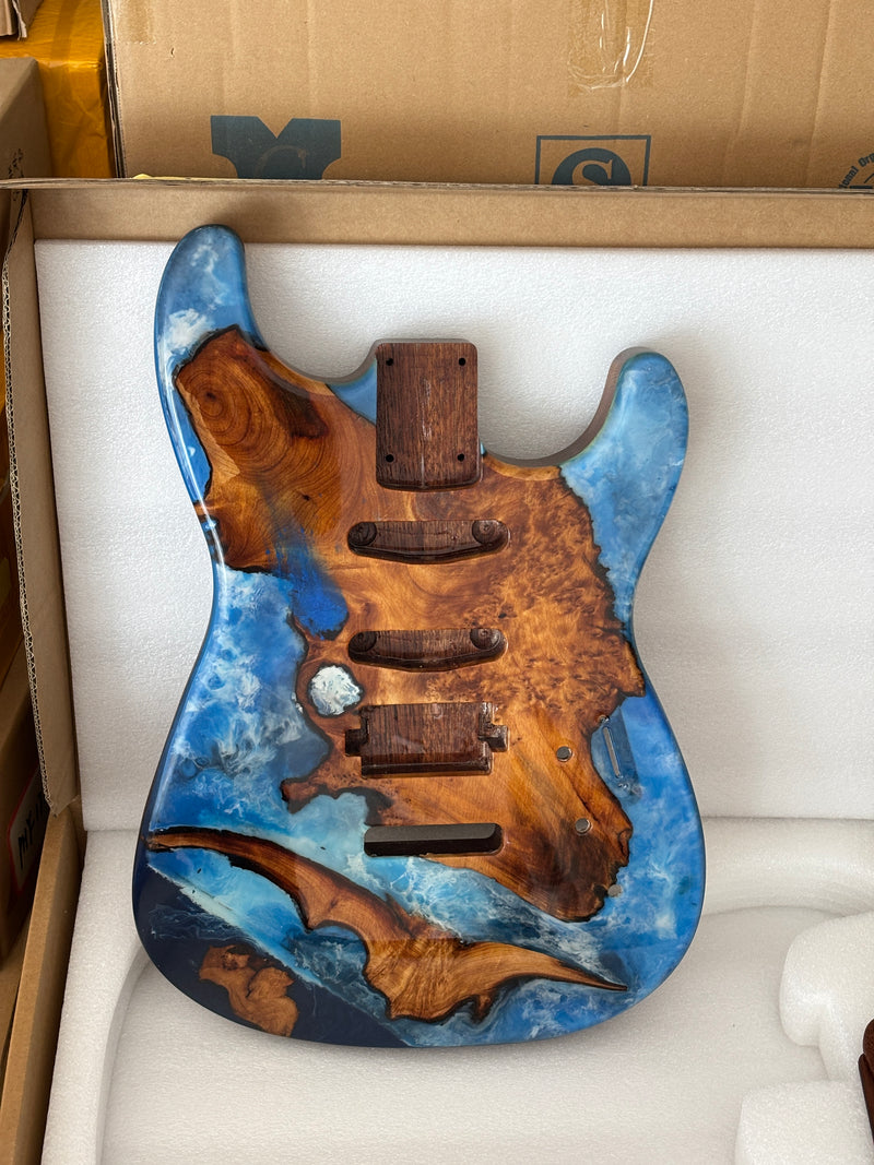 One-of-a-Kind Burl Wood Veneer Epoxy Resin ST Style Electric Guitar Body (SBE-019)