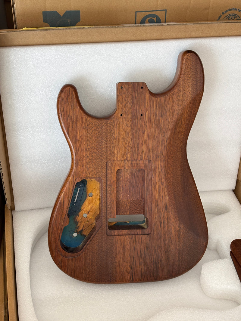 One-of-a-Kind Burl Wood Veneer Epoxy Resin ST Style Electric Guitar Body (SBE-019)