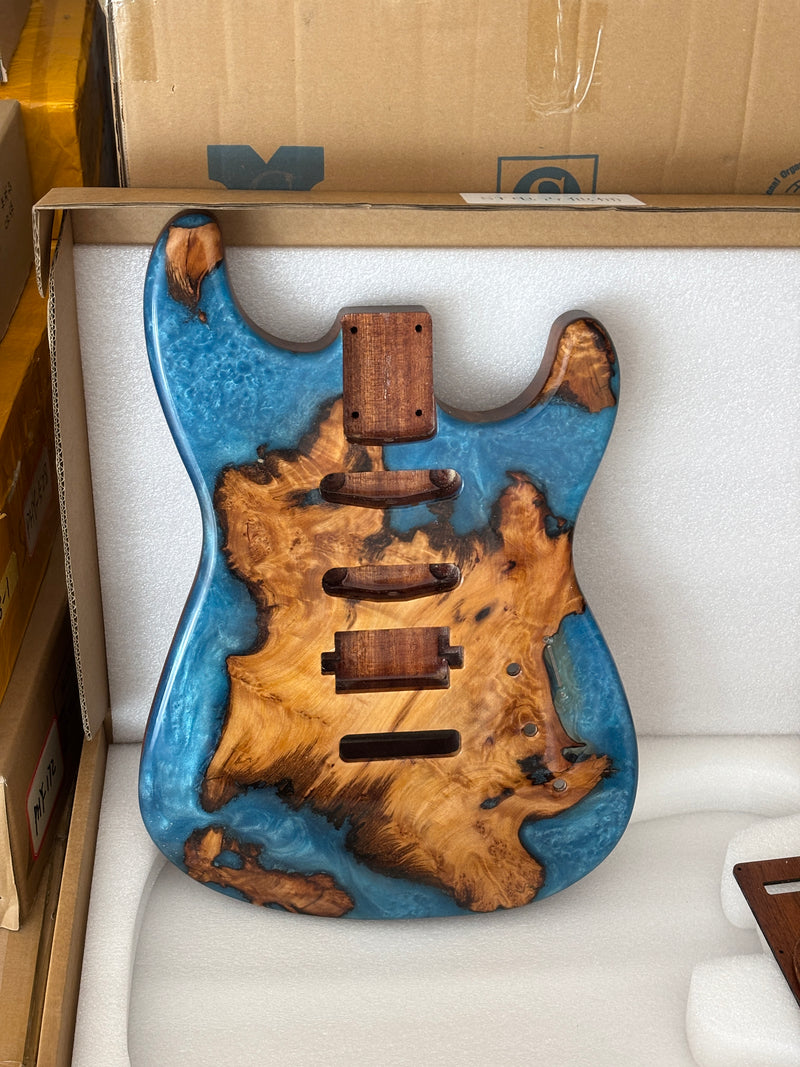 One-of-a-Kind Burl Wood Veneer Epoxy Resin ST Style Electric Guitar Body (SBE-020)