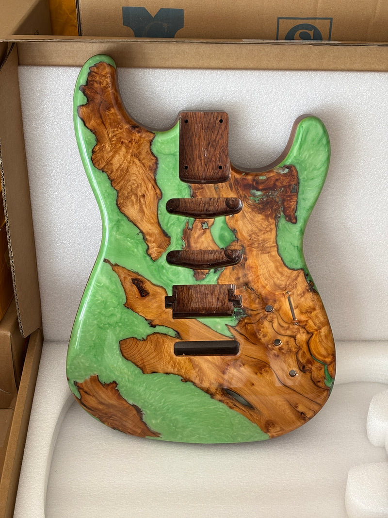 One-of-a-Kind Burl Wood Veneer Epoxy Resin ST Style Electric Guitar Body (SBE-021)