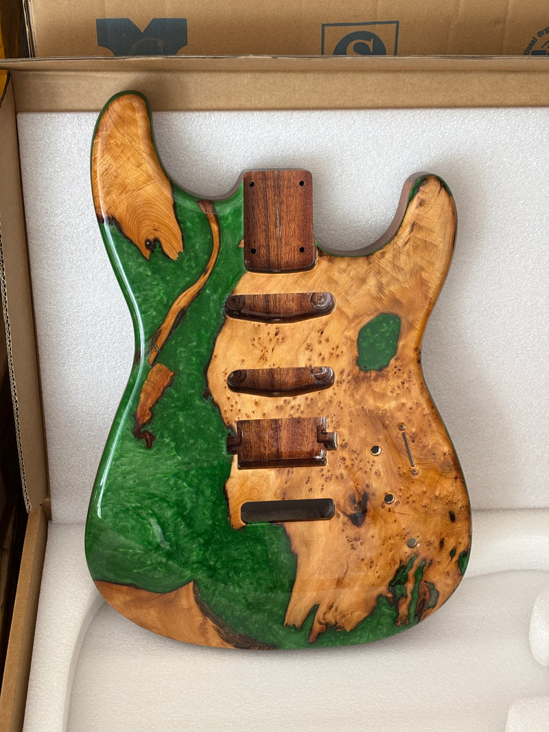 One-of-a-Kind Burl Wood Veneer Epoxy Resin ST Style Electric Guitar Body (SBE-022)