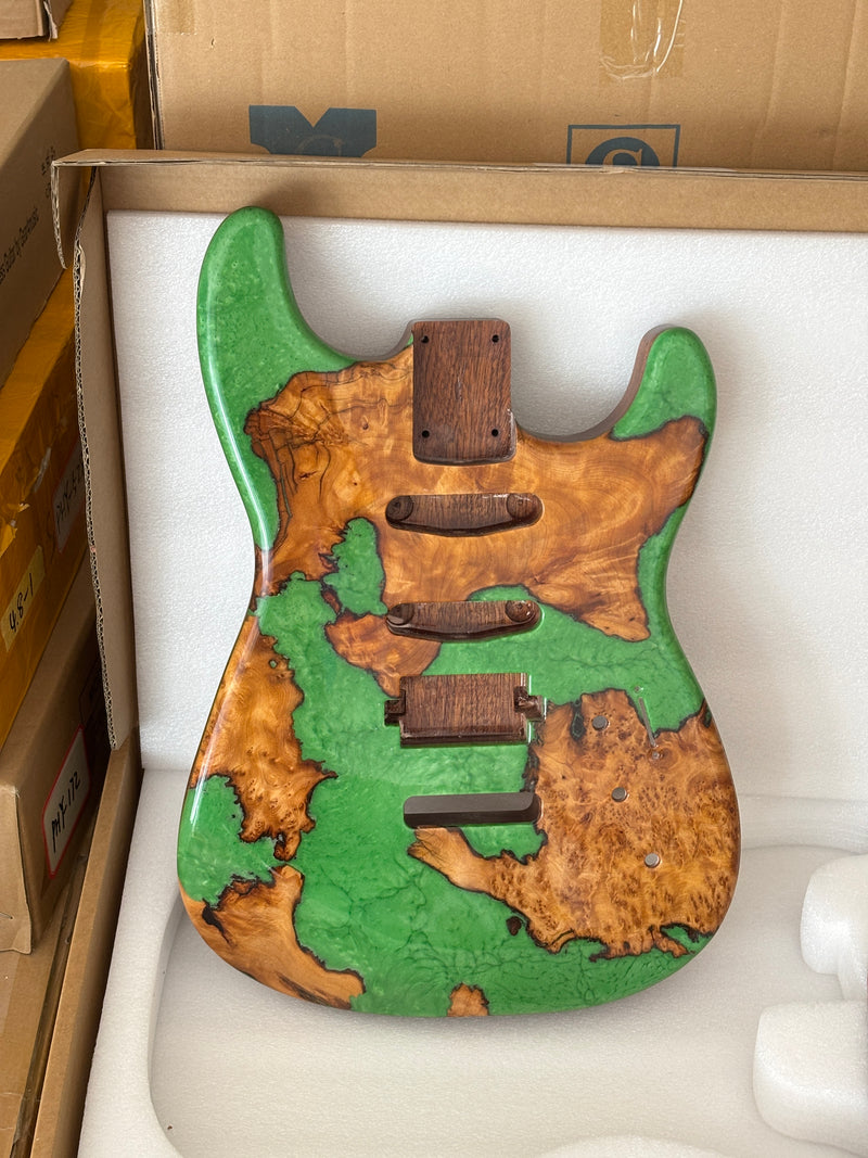 One-of-a-Kind Burl Wood Veneer Epoxy Resin ST Style Electric Guitar Body (SBE-023)
