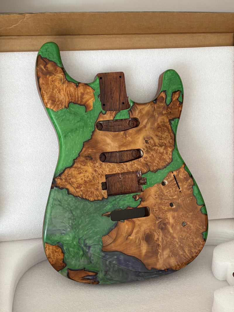 One-of-a-Kind Burl Wood Veneer Epoxy Resin ST Style Electric Guitar Body (SBE-024)