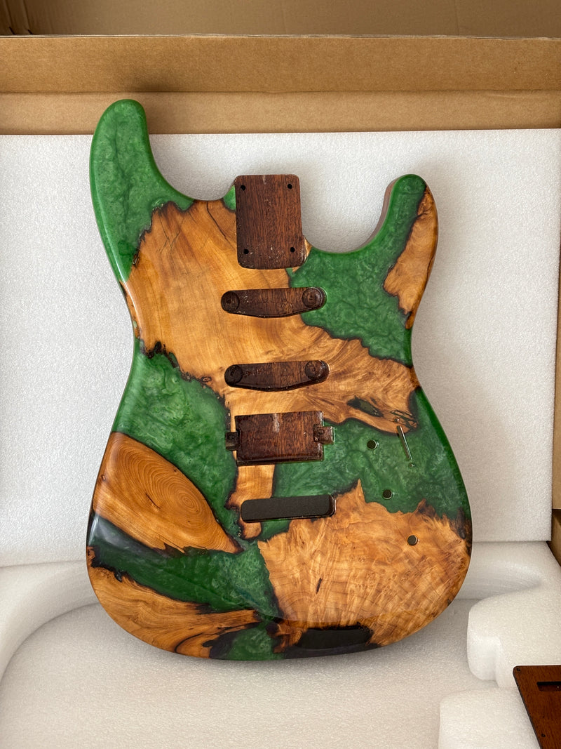 One-of-a-Kind Burl Wood Veneer Epoxy Resin ST Style Electric Guitar Body (SBE-025)