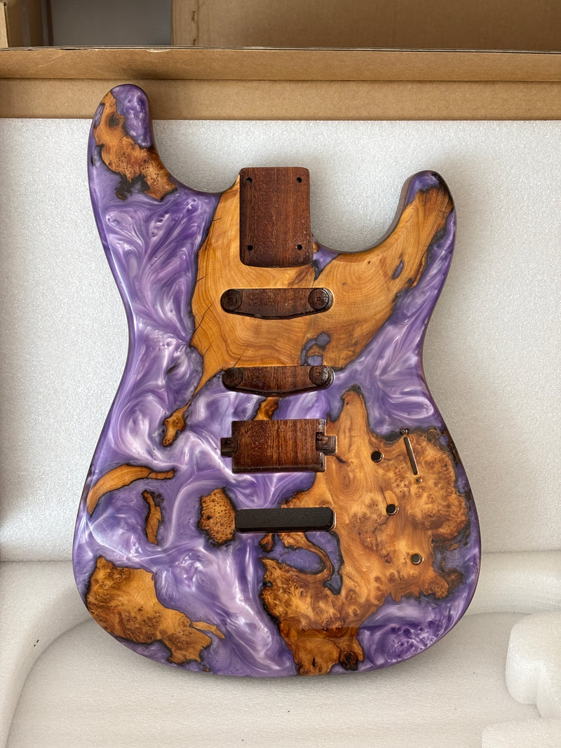One-of-a-Kind Burl Wood Veneer Epoxy Resin ST Style Electric Guitar Body (SBE-026)