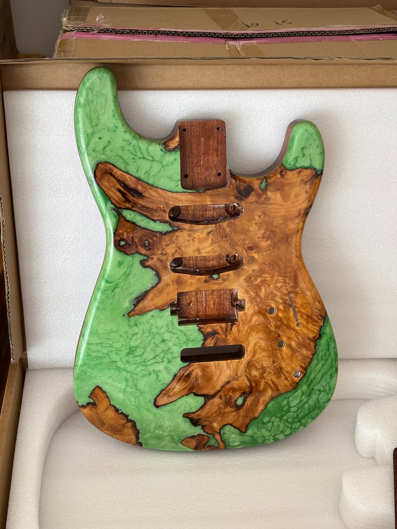 One-of-a-Kind Burl Wood Veneer Epoxy Resin ST Style Electric Guitar Body (SBE-027)
