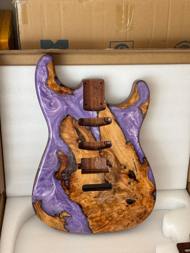 One-of-a-Kind Burl Wood Veneer Epoxy Resin ST Style Electric Guitar Body (SBE-029)