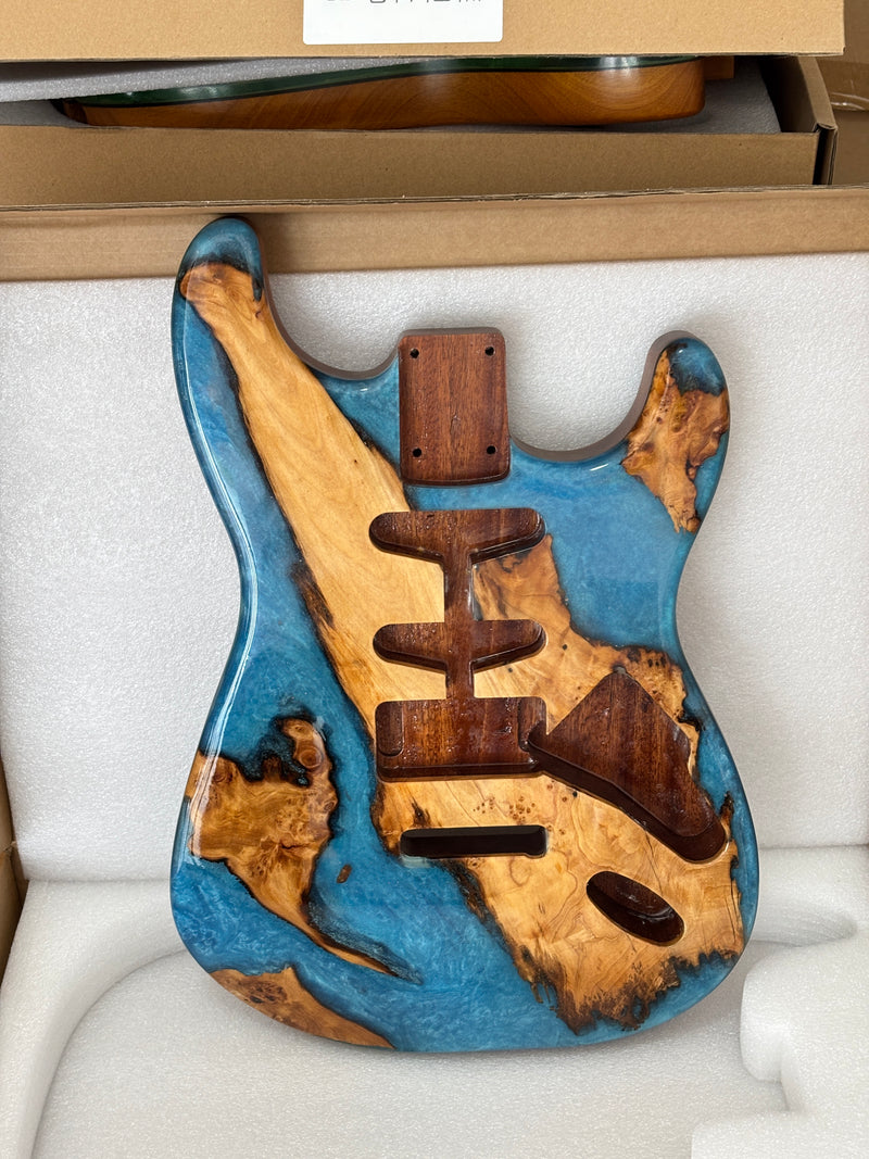 One-of-a-Kind Burl Wood Veneer Epoxy Resin ST Style Electric Guitar Body (SBE-030)