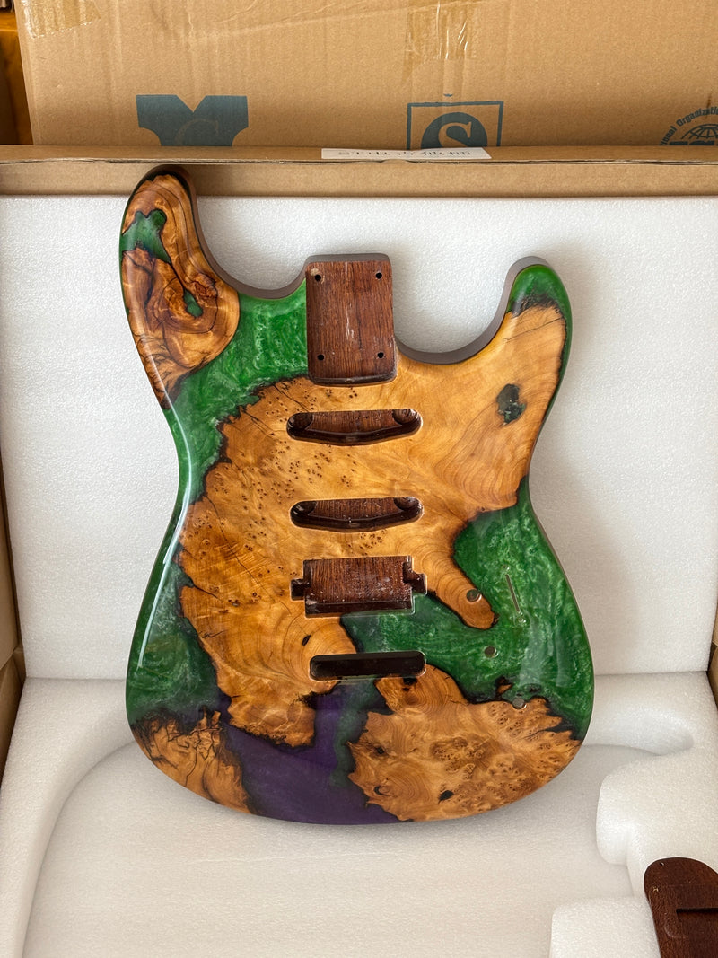 One-of-a-Kind Burl Wood Veneer Epoxy Resin ST Style Electric Guitar Body (SBE-031)