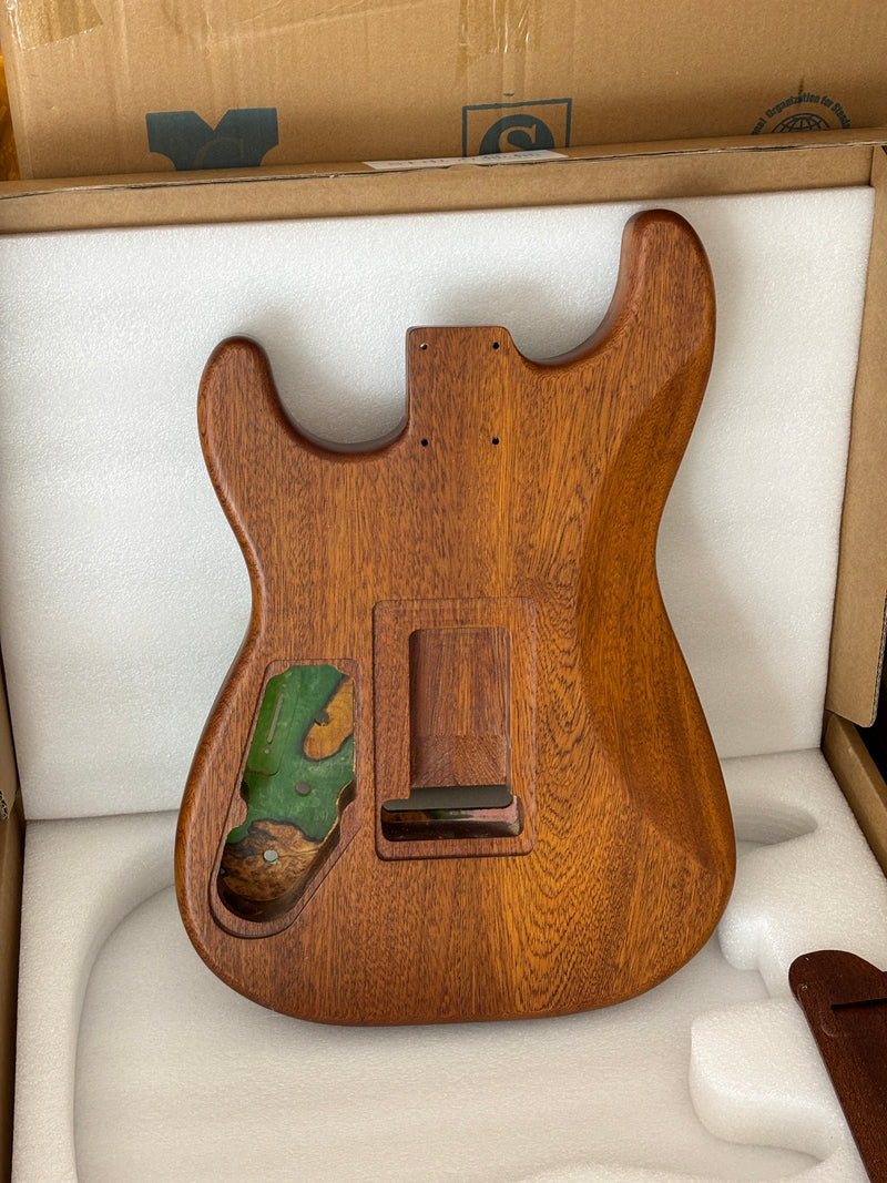 One-of-a-Kind Burl Wood Veneer Epoxy Resin ST Style Electric Guitar Body (SBE-031)