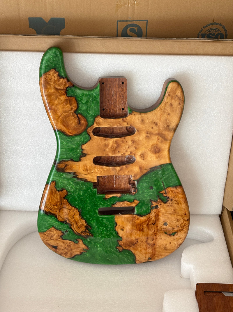 One-of-a-Kind Burl Wood Veneer Epoxy Resin ST Style Electric Guitar Body (SBE-033)