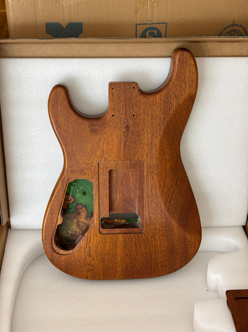 One-of-a-Kind Burl Wood Veneer Epoxy Resin ST Style Electric Guitar Body (SBE-033)