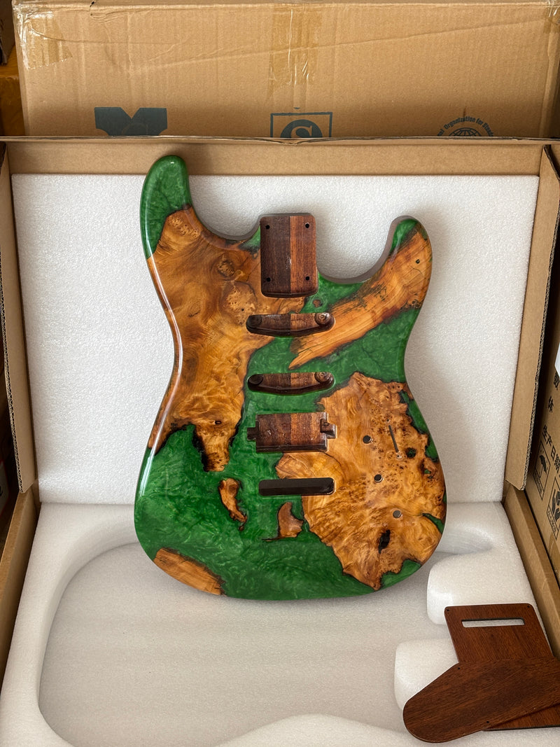 One-of-a-Kind Burl Wood Veneer Epoxy Resin ST Style Electric Guitar Body (SBE-034)