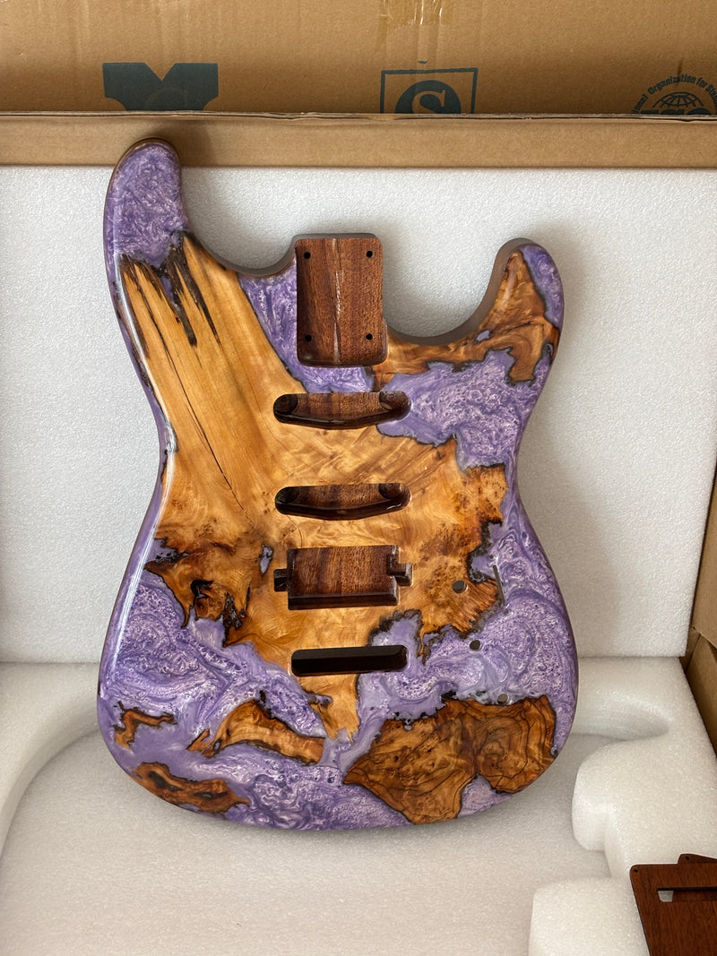 One-of-a-Kind Burl Wood Veneer Epoxy Resin ST Style Electric Guitar Body (SBE-035)