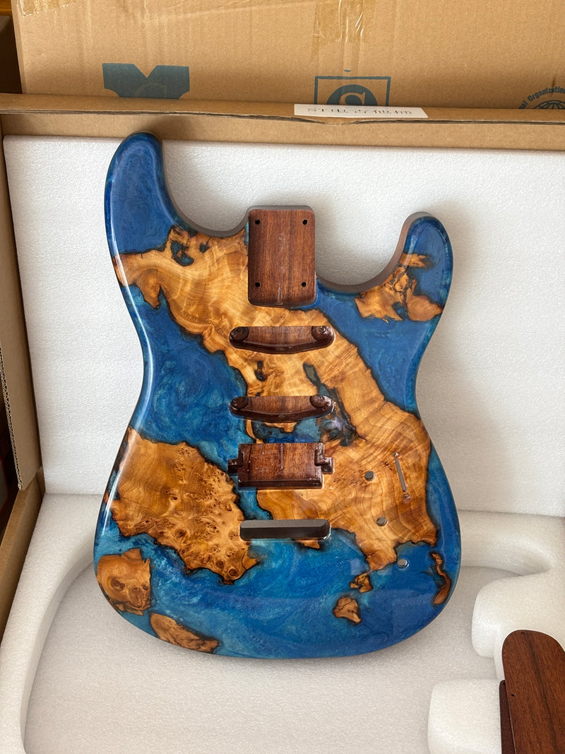One-of-a-Kind Burl Wood Veneer Epoxy Resin ST Style Electric Guitar Body (SBE-036)