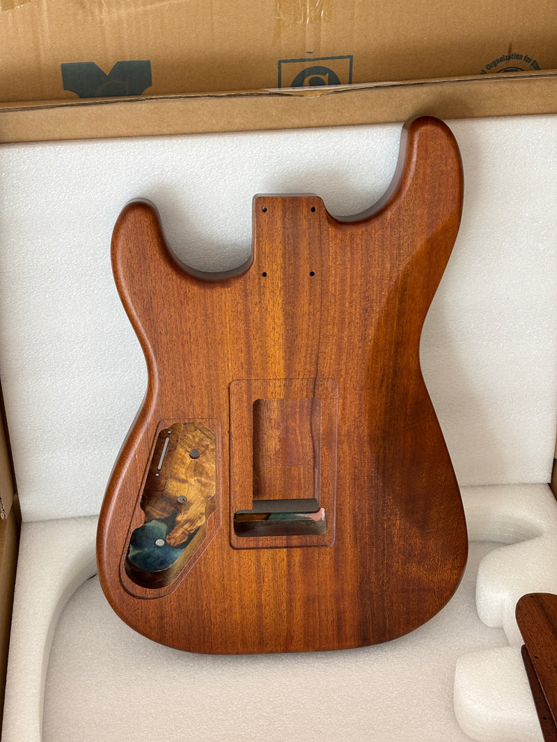 One-of-a-Kind Burl Wood Veneer Epoxy Resin ST Style Electric Guitar Body (SBE-036)