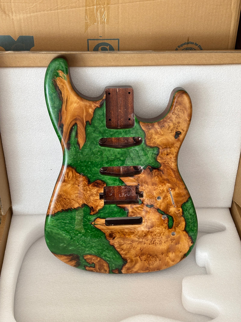 One-of-a-Kind Burl Wood Veneer Epoxy Resin ST Style Electric Guitar Body (SBE-037)