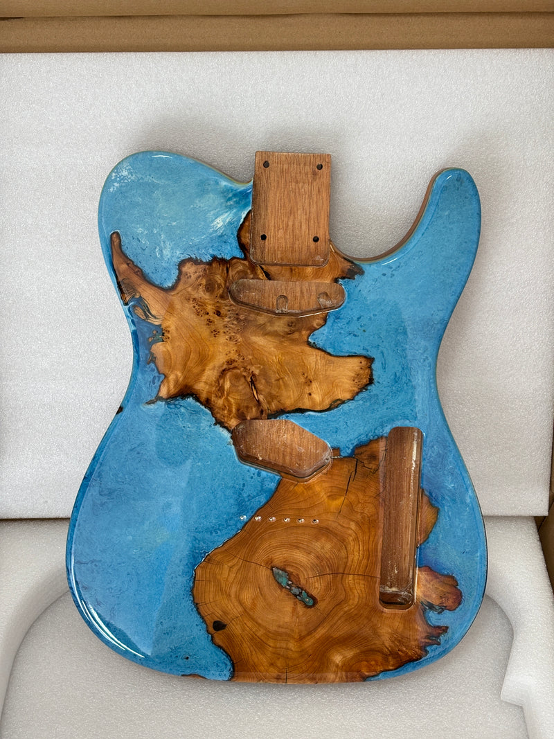One-of-a-Kind Burl Wood Veneer Epoxy Resin Tele Style Electric Guitar Body (BE-018)