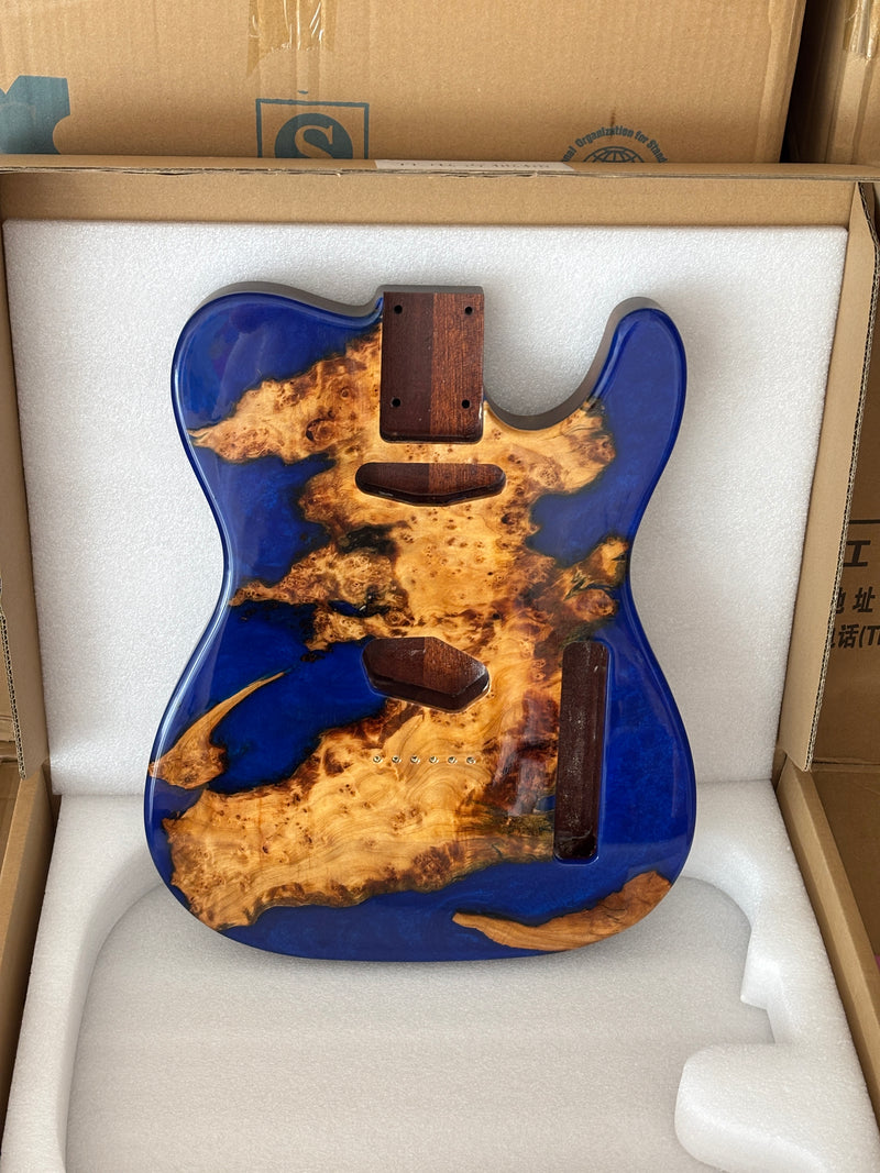 One-of-a-Kind Burl Wood Veneer Epoxy Resin Tele Style Electric Guitar Body (BE-019)